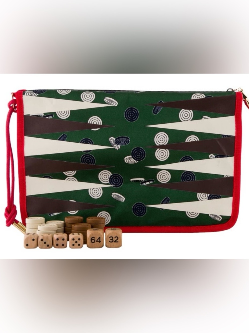 Christian Louboutin Satin Travel Backgammon Set with green foldable board